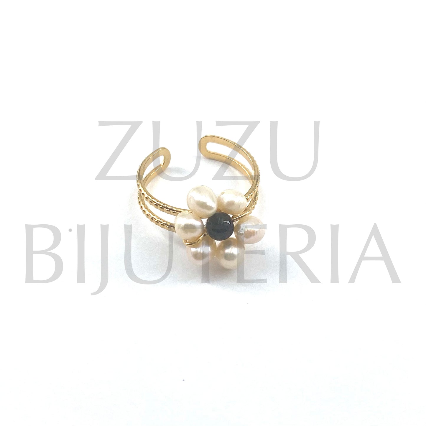 Ring with Golden Freshwater Pearl (Adjustable) - Stainless Steel