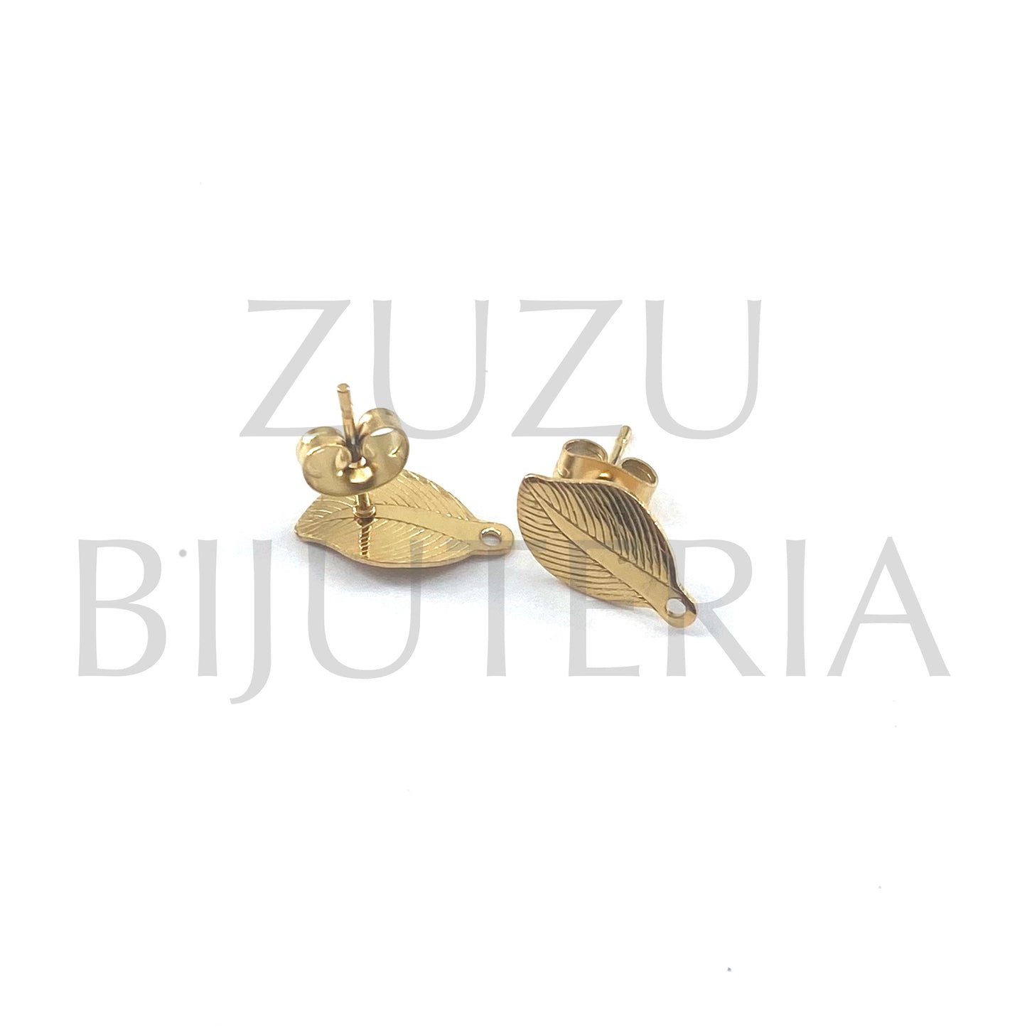 Base Folha Brinco Dourado 13mm x 8mm - Aço Inox