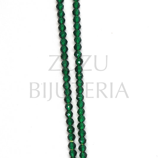 Faceted Crystals 2mm (Hole 1mm) - Transparent Green (37cm)