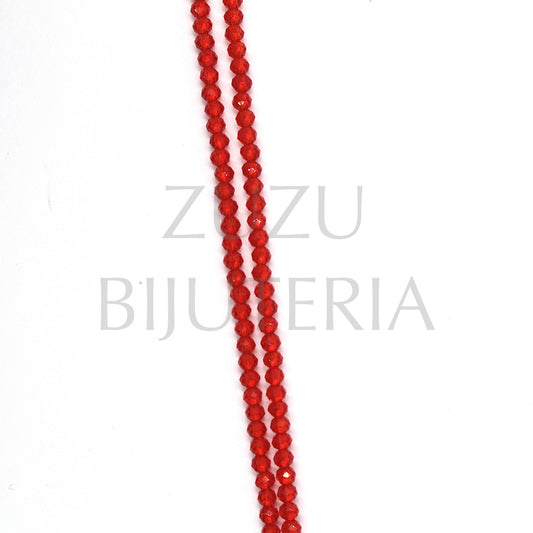 Faceted Crystals 2mm (Hole 1mm) - Red (37cm)