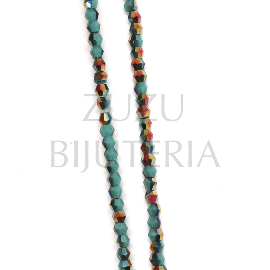 3mm Faceted Crystals (1mm Hole) - Turquoise Green / Northern Lights (45cm)