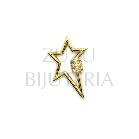 Golden Star Pendant / Clasp with Zirconias - Brass
