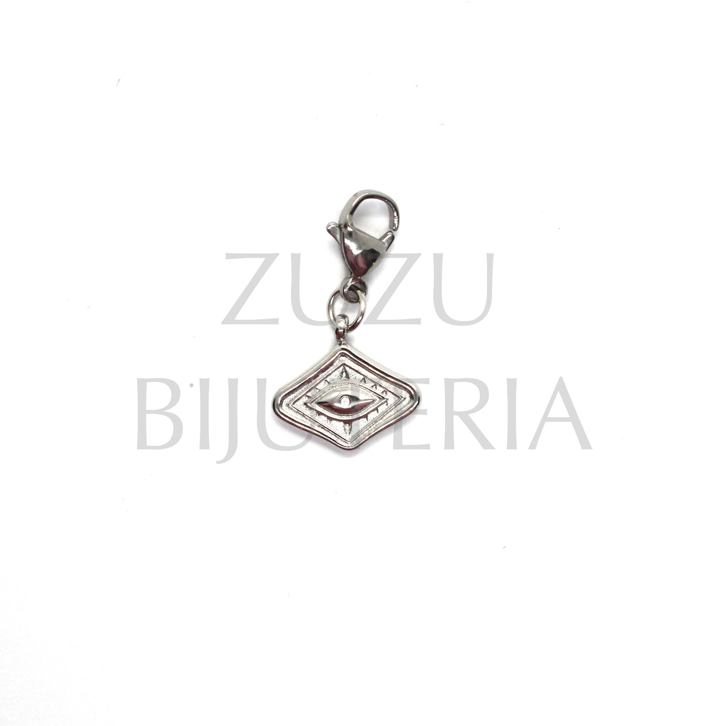 Pendente Olho Turco com Fecho Mosquetão 11mm x 15mm - Aço Inox