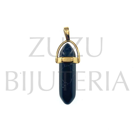 Pendente Pedra Howlita Preto 36mm x 14mm - Aço Inox