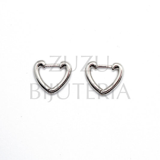 Silver Heart Hoop Earring 13mm x 15mm - Brass
