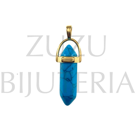 Pendente Pedra Howlita Azul 36mm x 14mm - Aço Inox