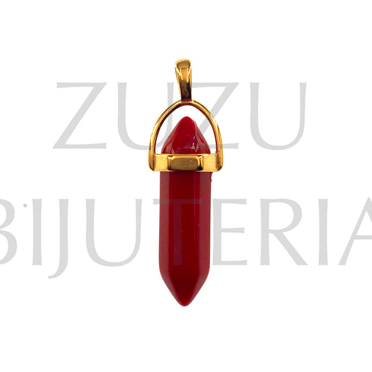 Pendente Pedra Vermelho 36mm x 14mm - Aço Inox