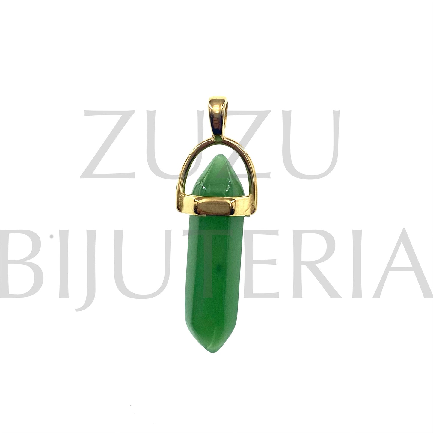 Green Agate Stone Pendant 36mm x 14mm - Stainless Steel