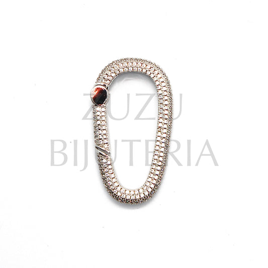 Silver Oval Pendant / Clasp with Zirconias 39mm x 21mm - Brass