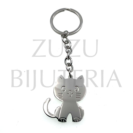 Cat Silver Keyring 104mm x 30mm - Stainless Steel