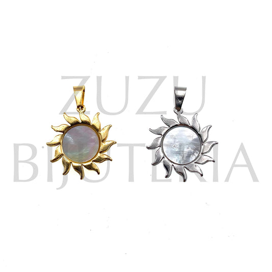 Sun Pendant with Mother of Pearl 20mm - Stainless Steel