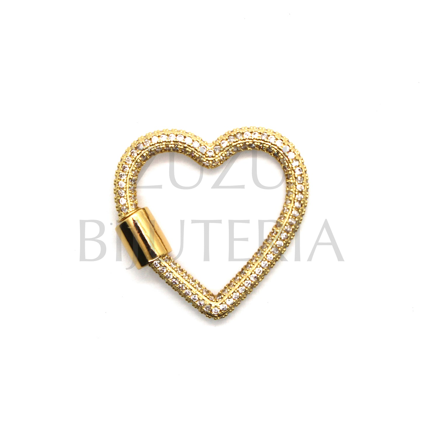 Pendente/Fecho Coração Dourado com Zirconias 26mm - Latão