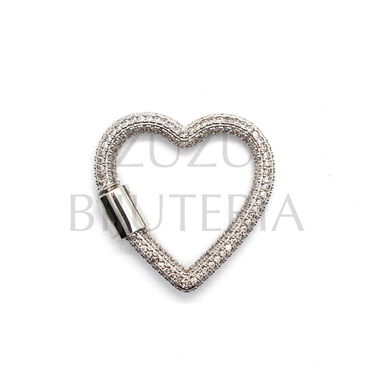 Silver Heart Pendant/Clasp with 26mm Zirconia - Brass
