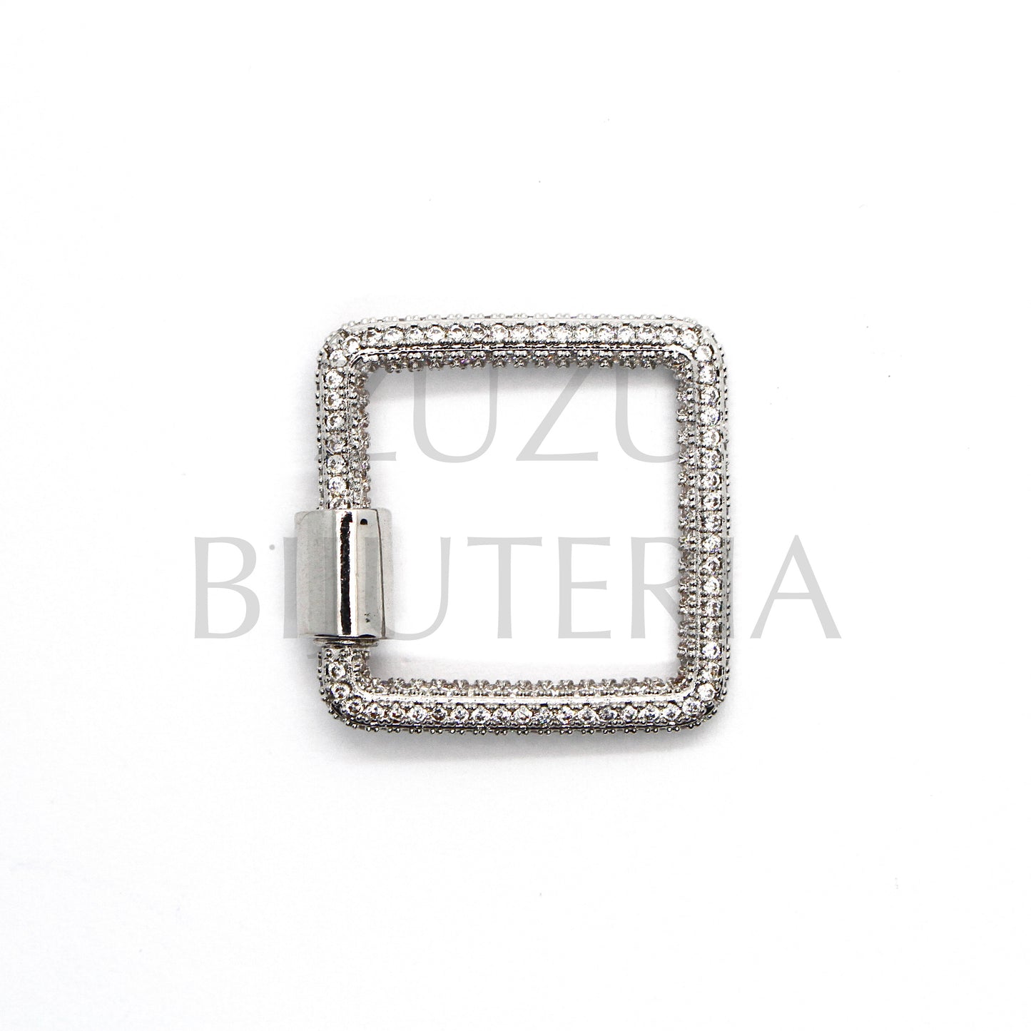 Pendente/Fecho Quadrado Prateado com Zirconias 22mm - Latão