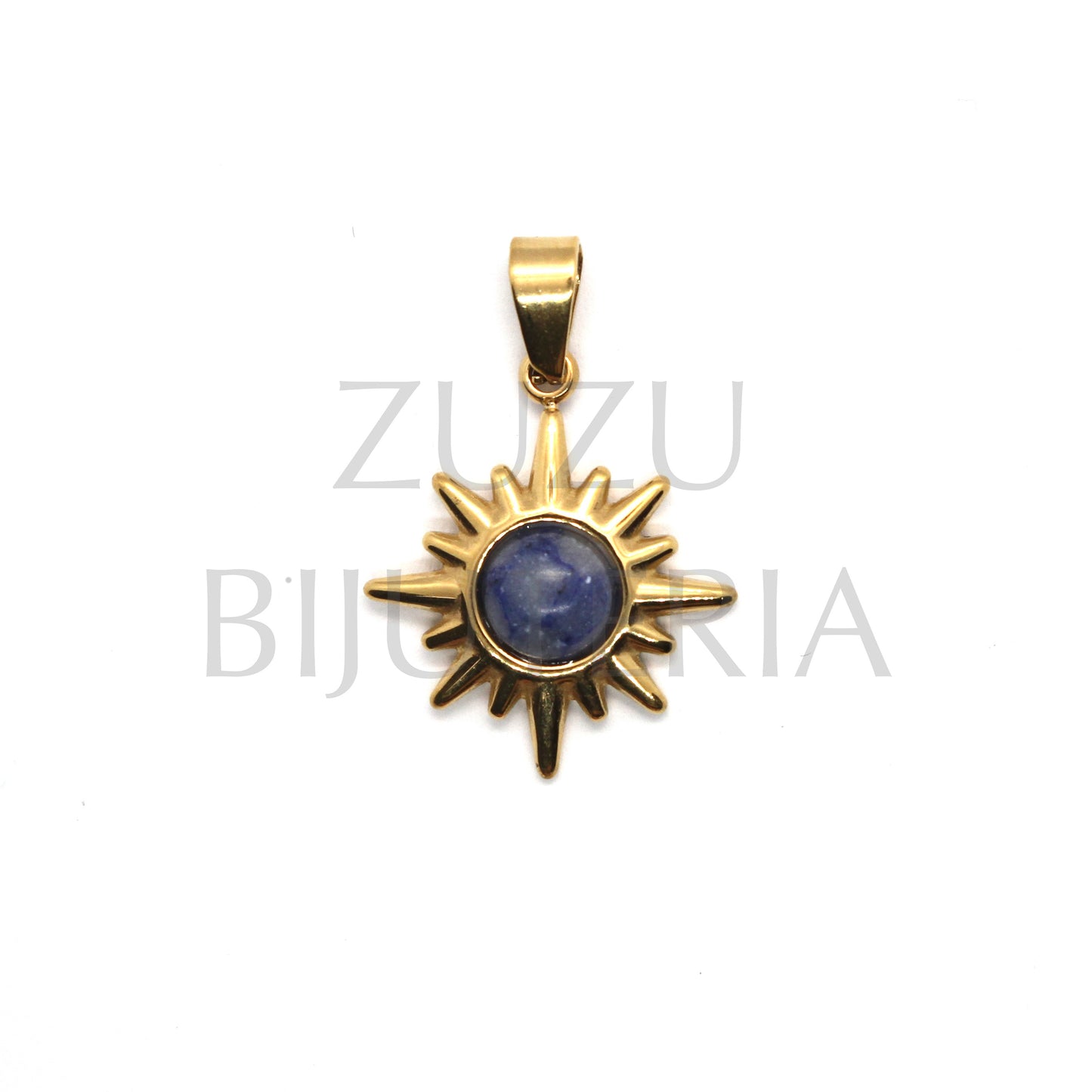 Sun Pendant with Sodalite Stone 18mm - Stainless Steel