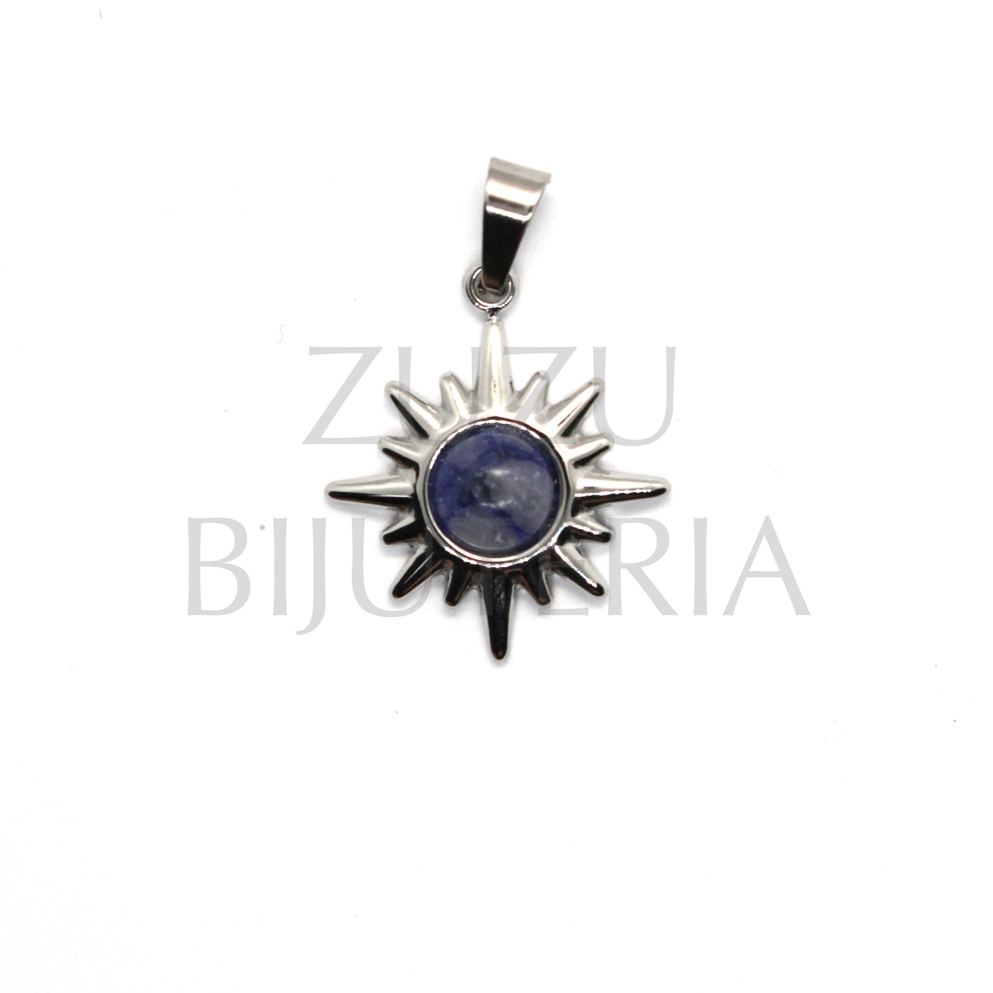 Sun Pendant with Sodalite Stone 18mm - Stainless Steel