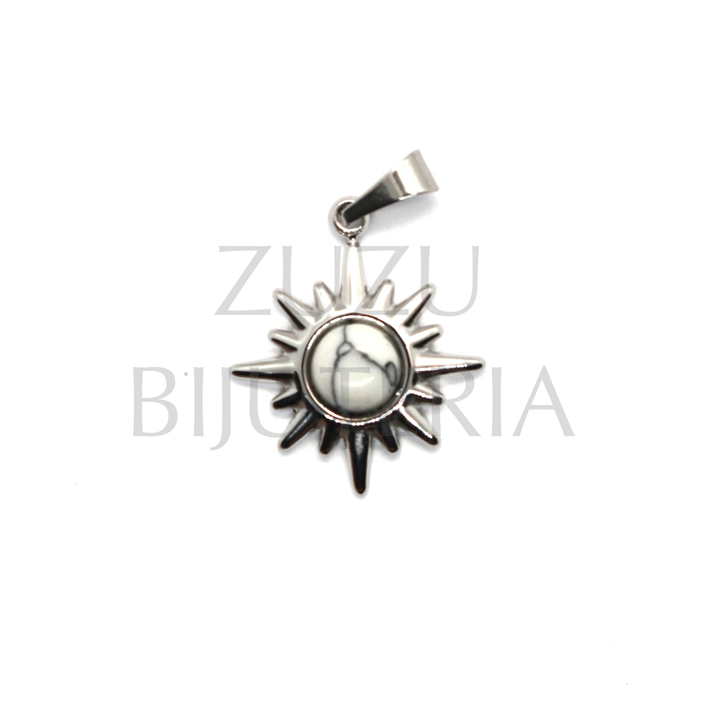 Sun Pendant with White Howlite 18mm - Stainless Steel