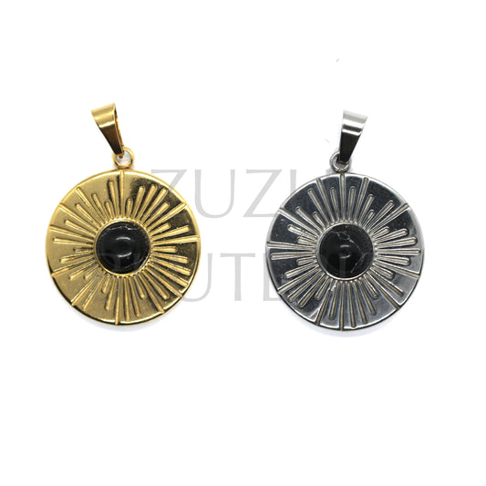 Sun Pendant with Black Howlita 20mm - Stainless Steel