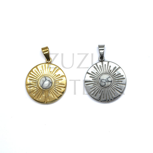 Sun Pendant with White Howlite 20mm - Stainless Steel