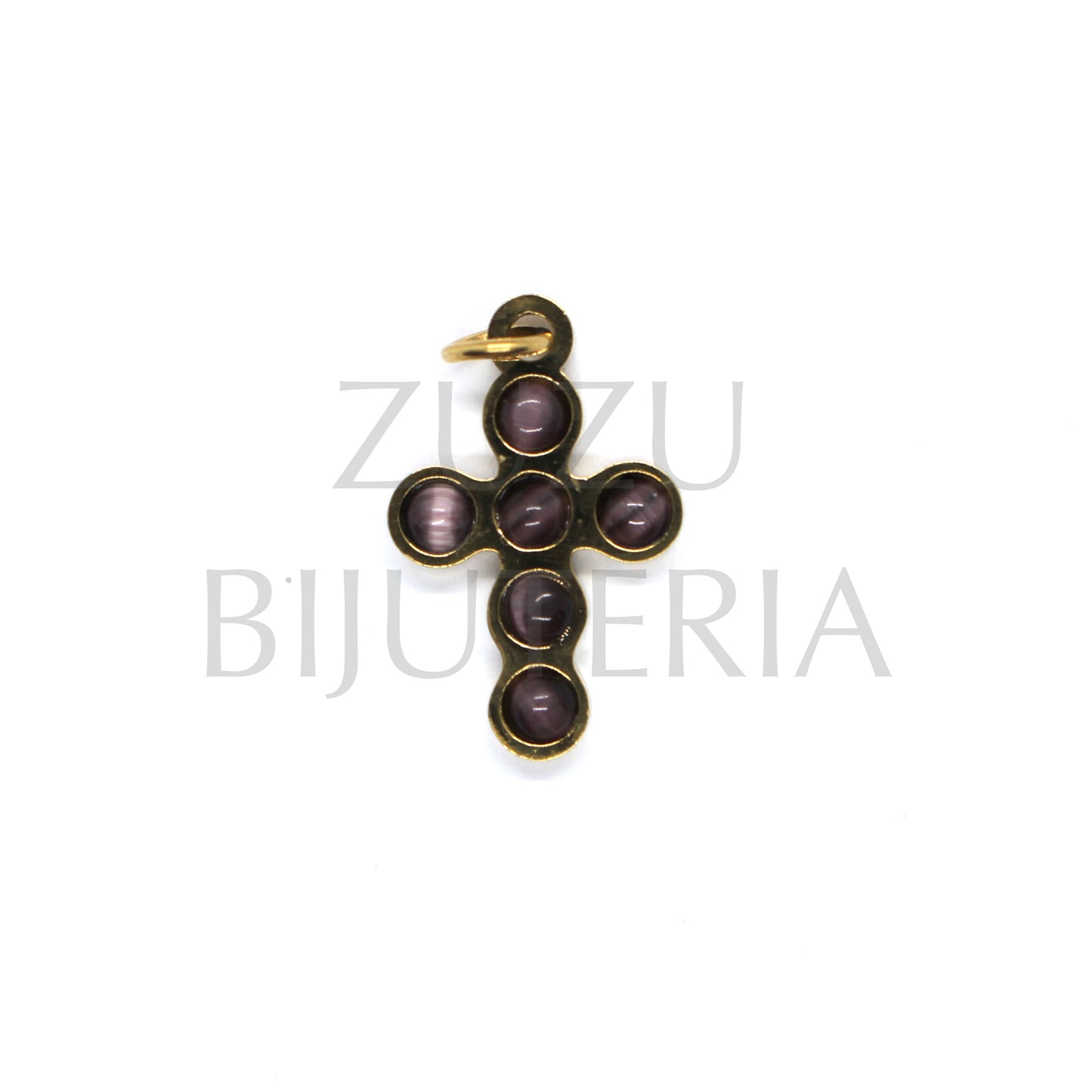 Pendente Cruz com Pedra Ágata Roxo 20mm x 13mm - Aço Inox