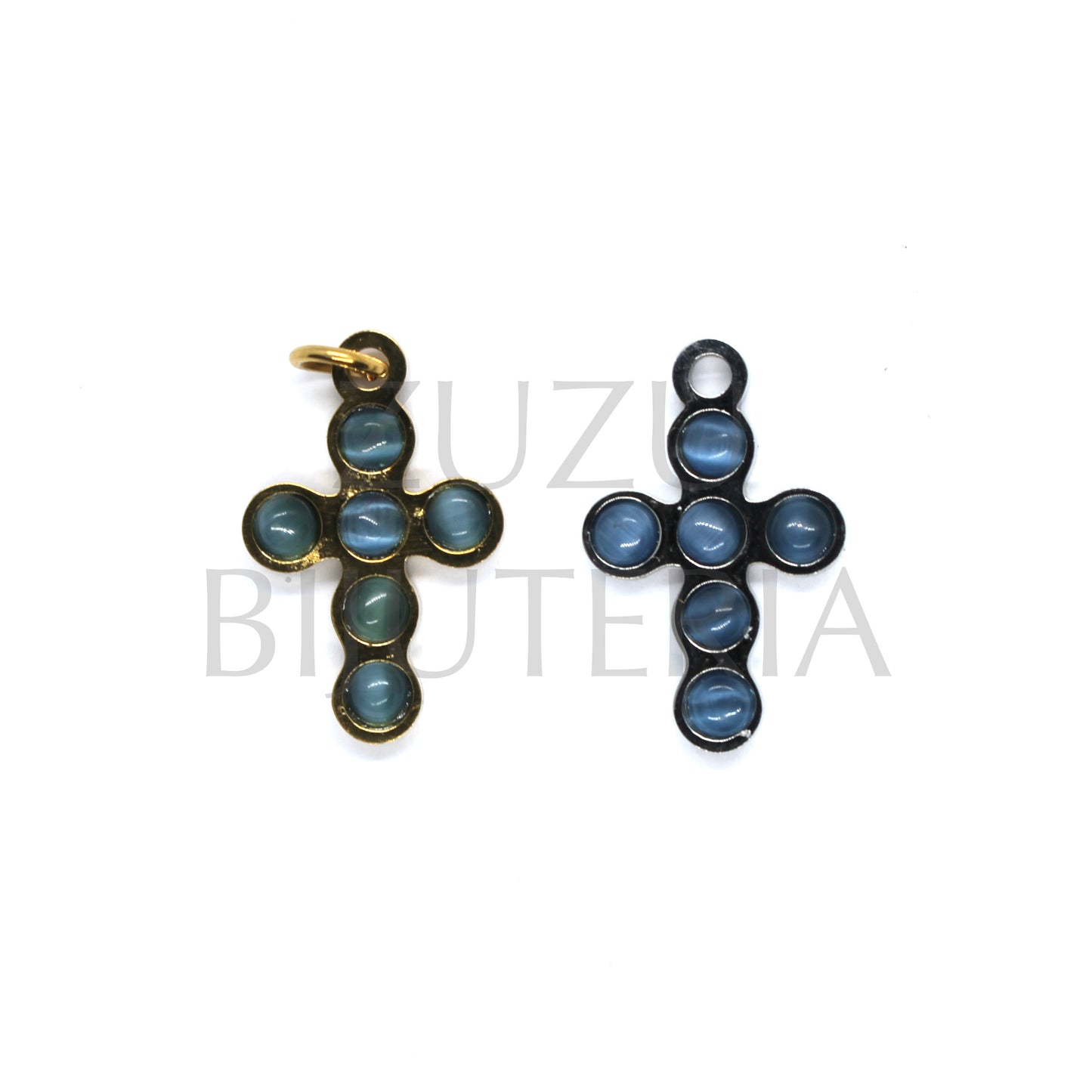 Pendente Cruz com Pedra Ágata Azul 20mm x 13mm - Aço Inox