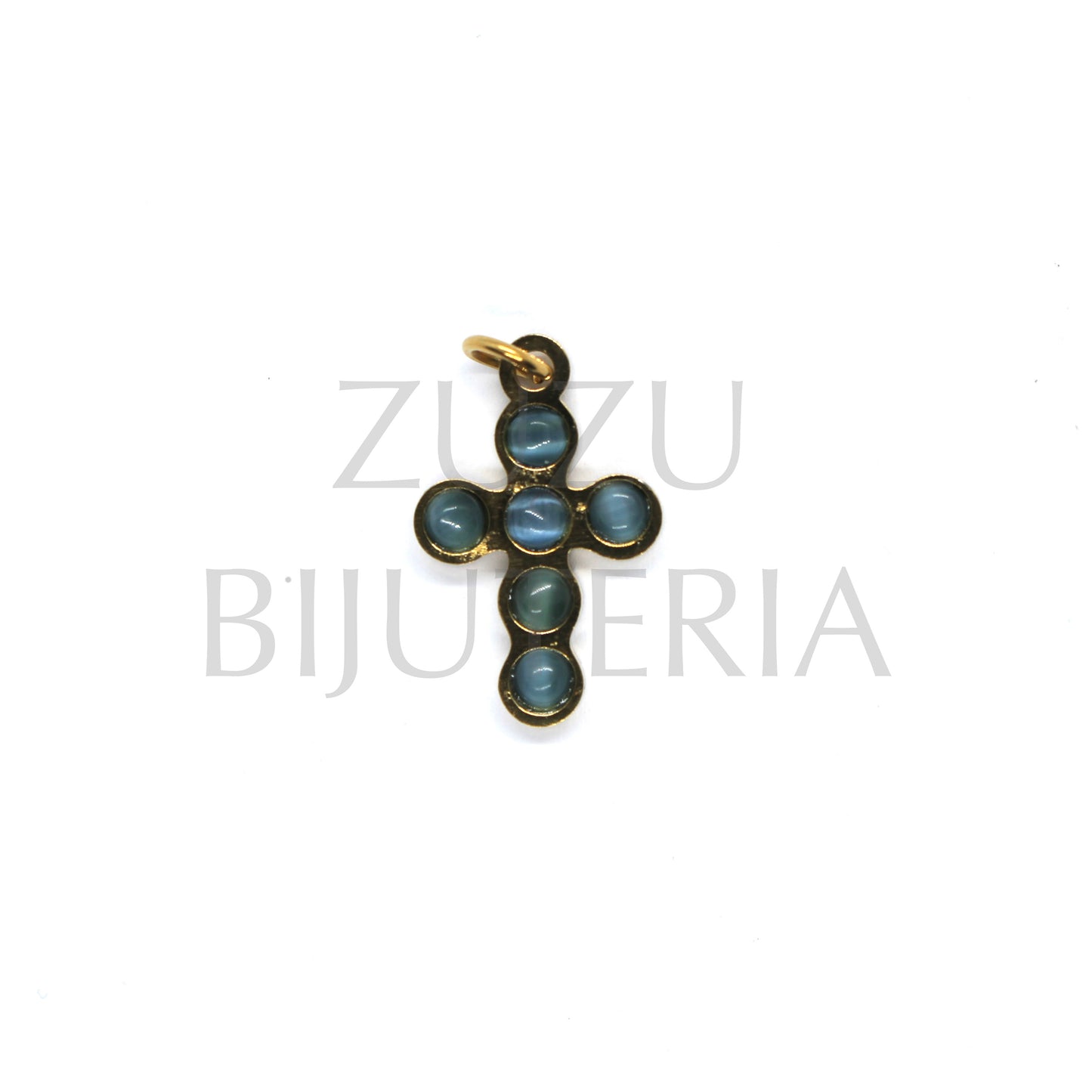 Pendente Cruz com Pedra Ágata Azul 20mm x 13mm - Aço Inox