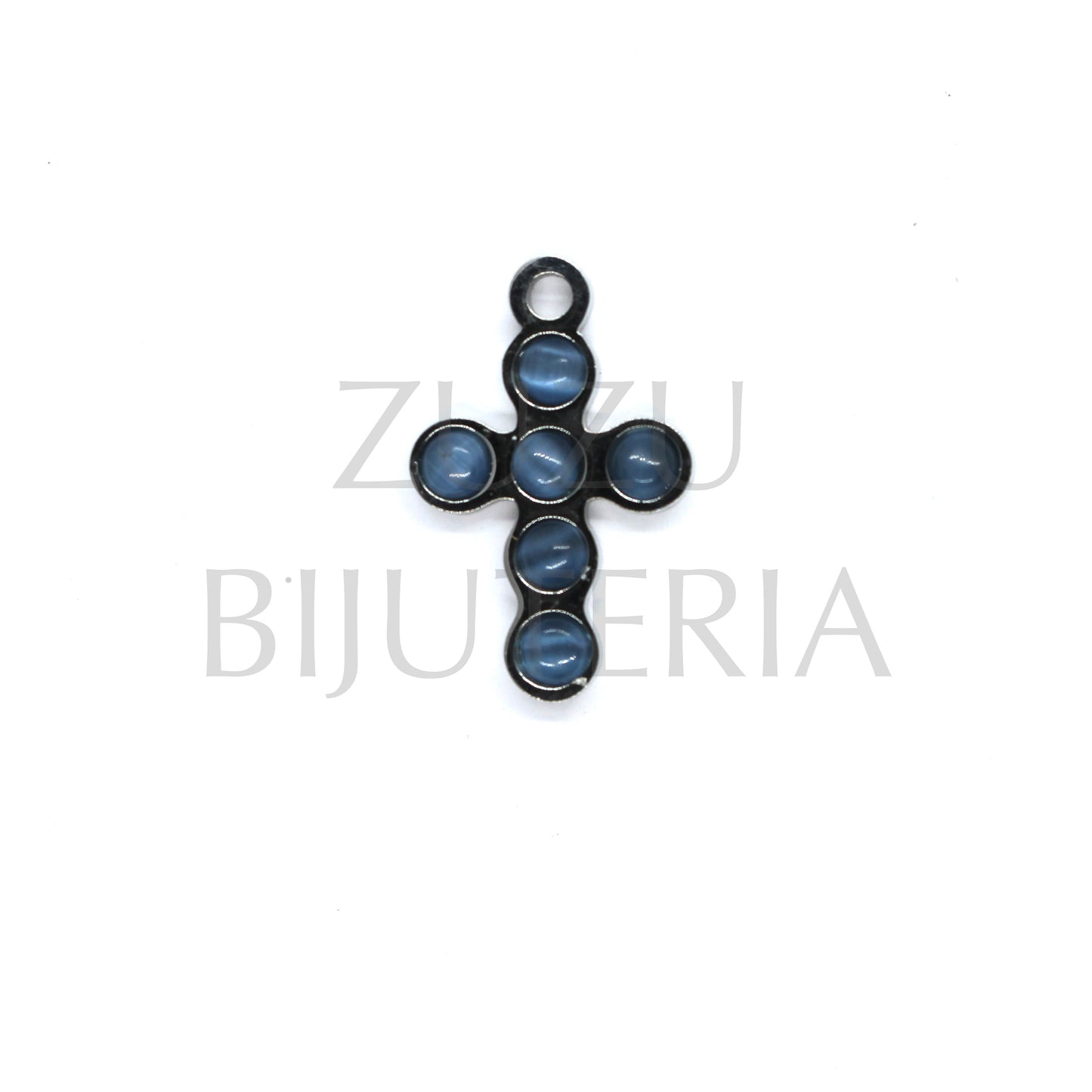 Pendente Cruz com Pedra Ágata Azul 20mm x 13mm - Aço Inox