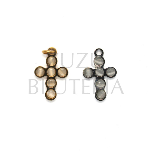 Pendente Cruz com Pedra Ágata Creme 20mm x 13mm - Aço Inox