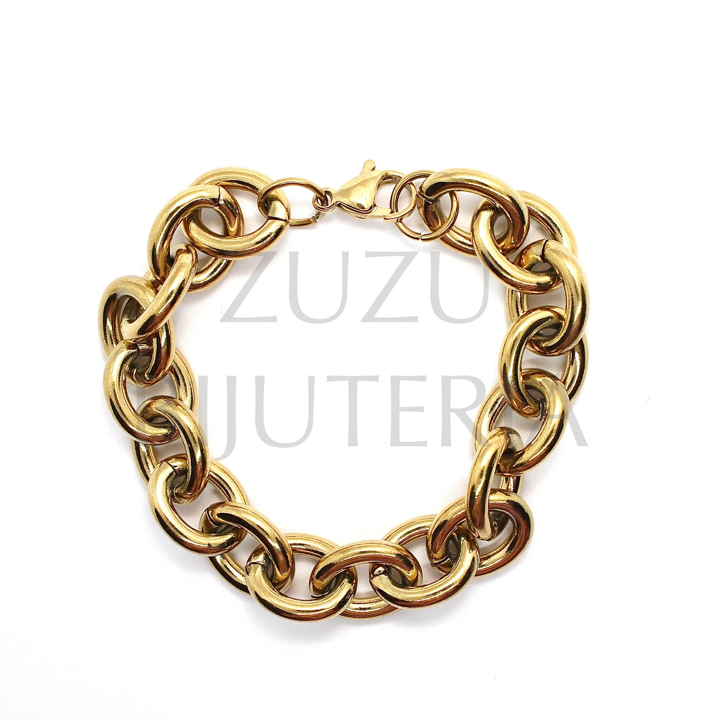 Gold Round Link Bracelet 16mm x 13mm (18cm) - Stainless Steel