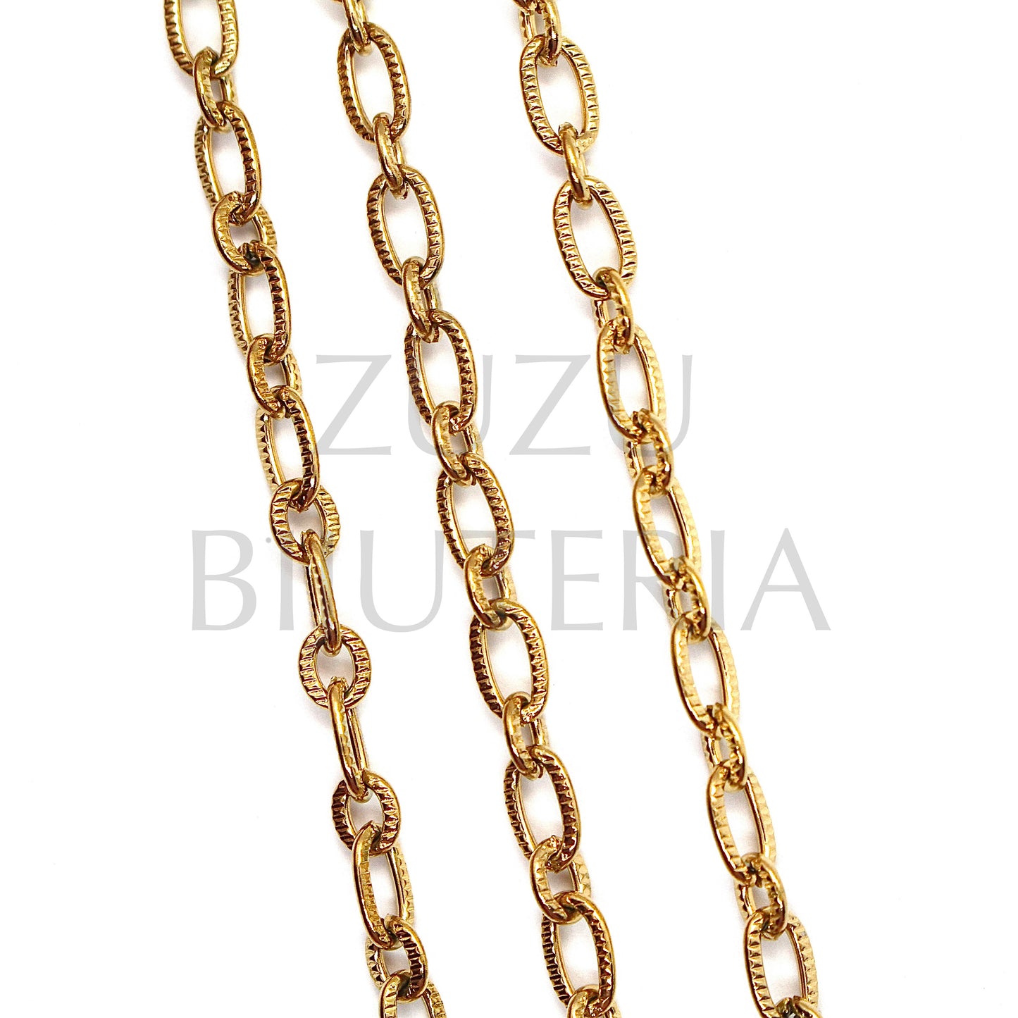 Oval Gold Link Chain with Details 7mm x 4mm - Stainless Steel