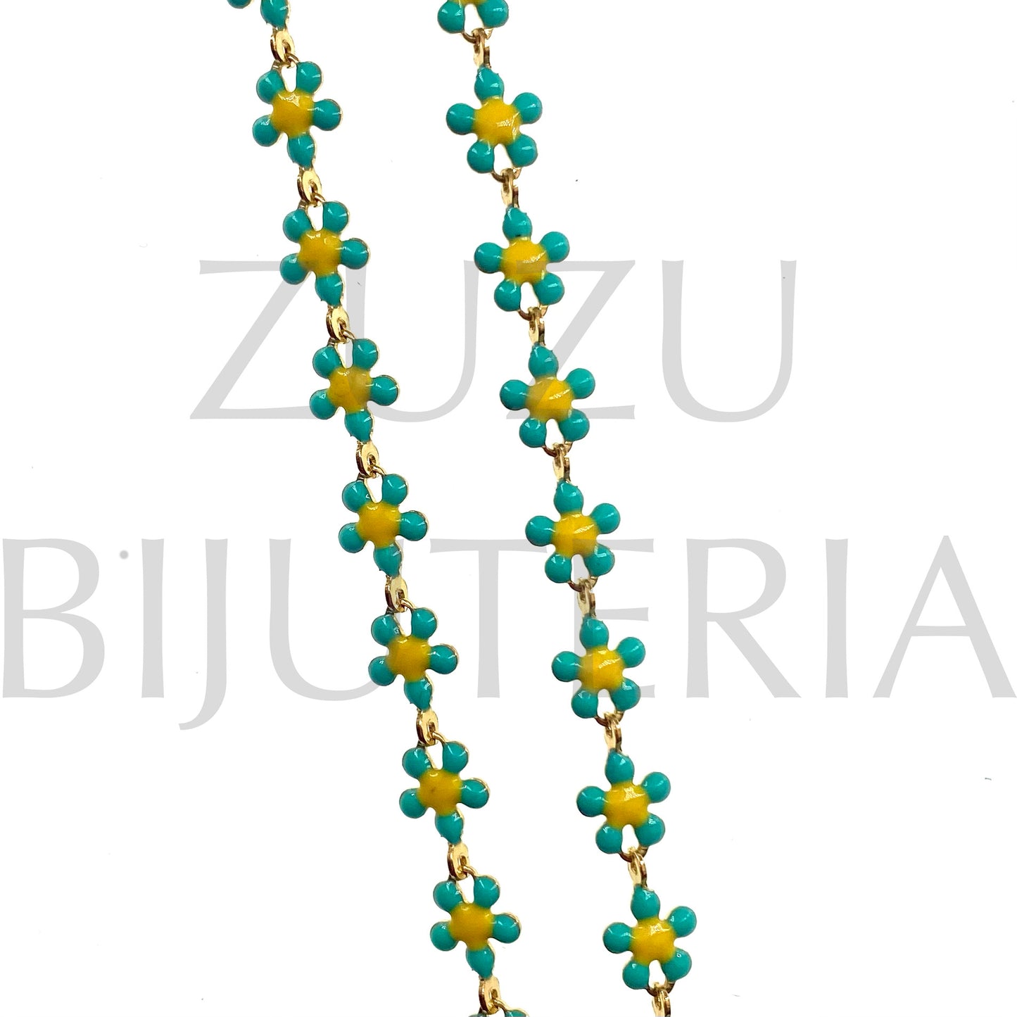 Corrente Flor Azul/Amarelo 5mm - Aço Inox