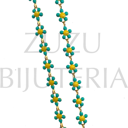 Blue/Yellow Flower Chain 5mm - Stainless Steel