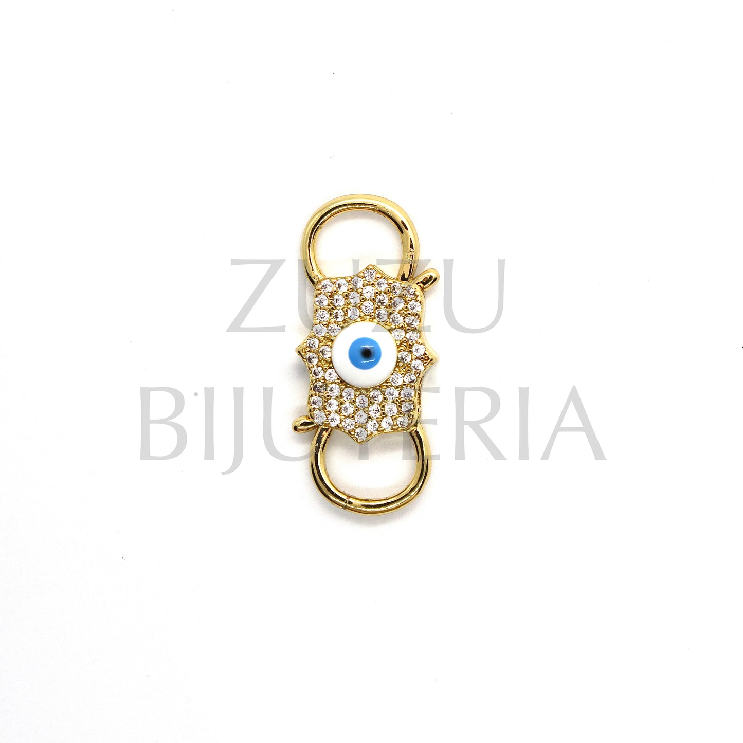 Pendente/Fecho Olho com Zirconias 27mm x 12mm - Latão