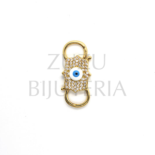 Pendant/Eye Closure with Zirconia 27mm x 12mm - Brass