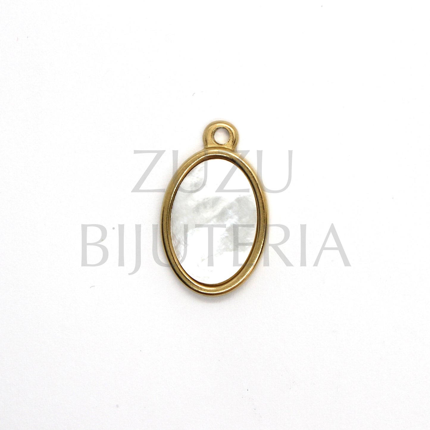 Oval Pendant with Mother of Pearl Background 25mm x 16mm - Stainless Steel