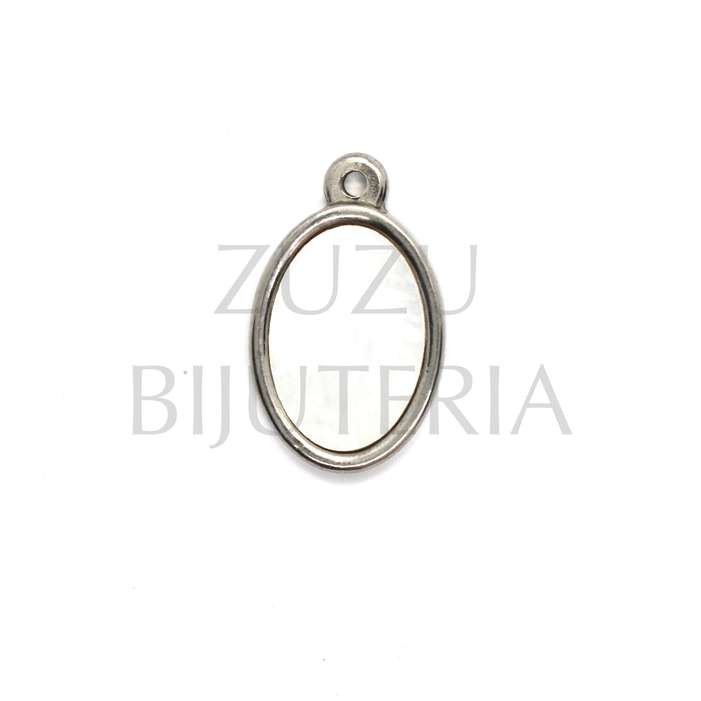 Pendente Oval com Fundo Madrepérola 25mm x 16mm - Aço Inox