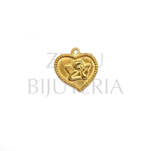 Pendente Anjo Dourado 14mm x 15mm - Aço Inox