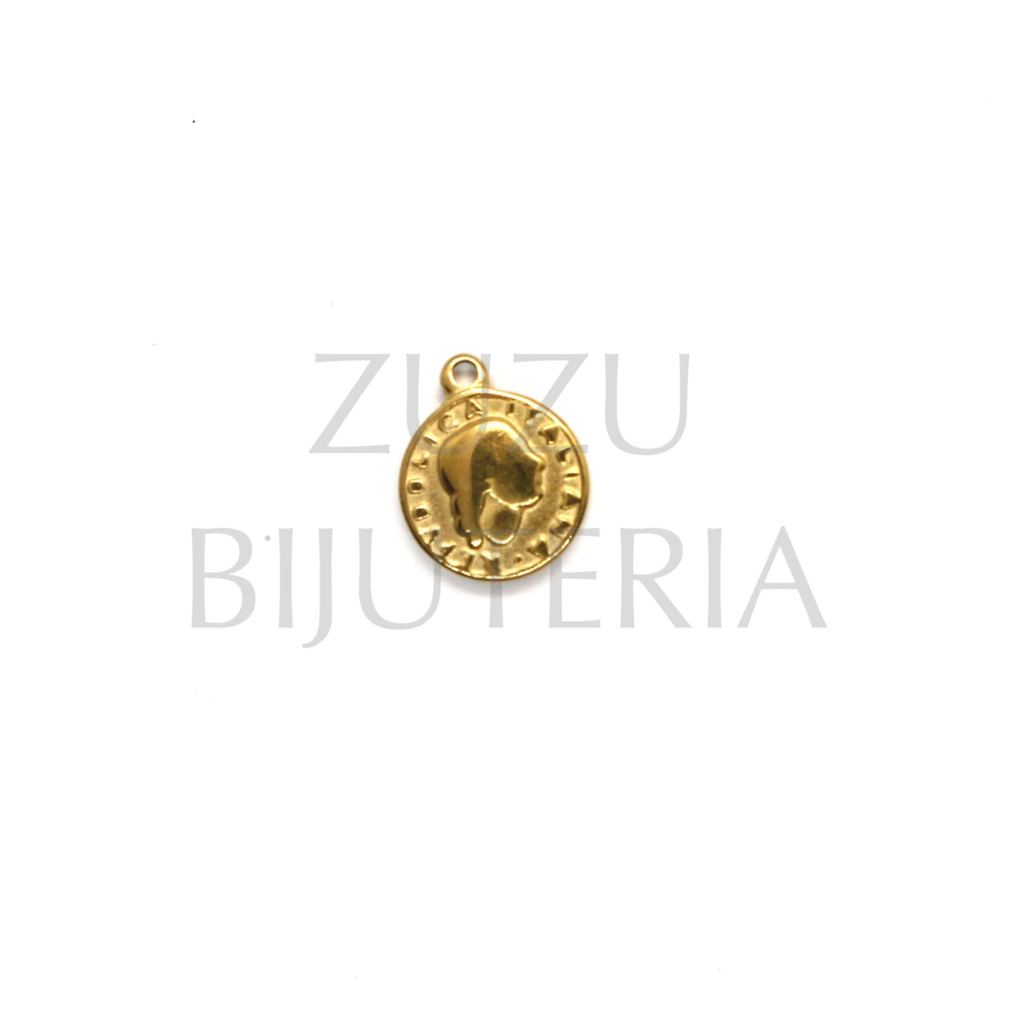 Pendente Moeda Helvetica Dourado 10mm - Aço Inox