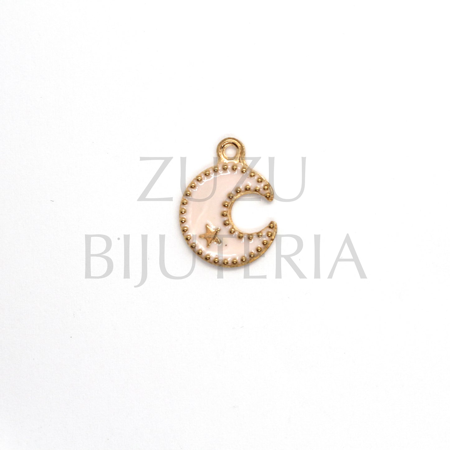 Pendente Lua Dourado/Rosa Claro 14mm x 12mm - Cobre