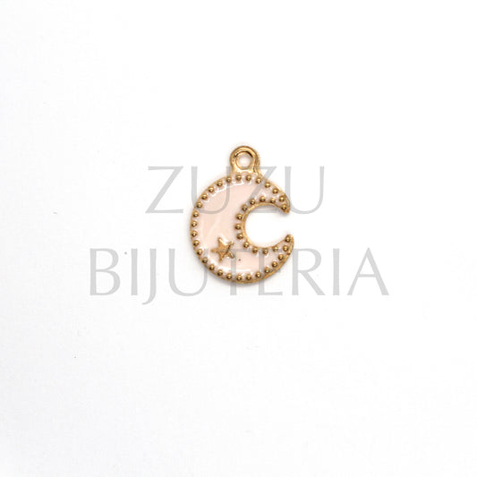 Pendente Lua Dourado/Rosa Claro 14mm x 12mm - Cobre