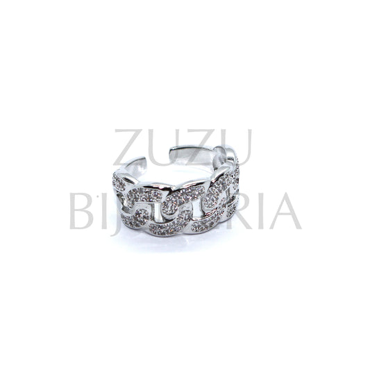 Silver Ring with Zirconia (Adjustable) - Brass