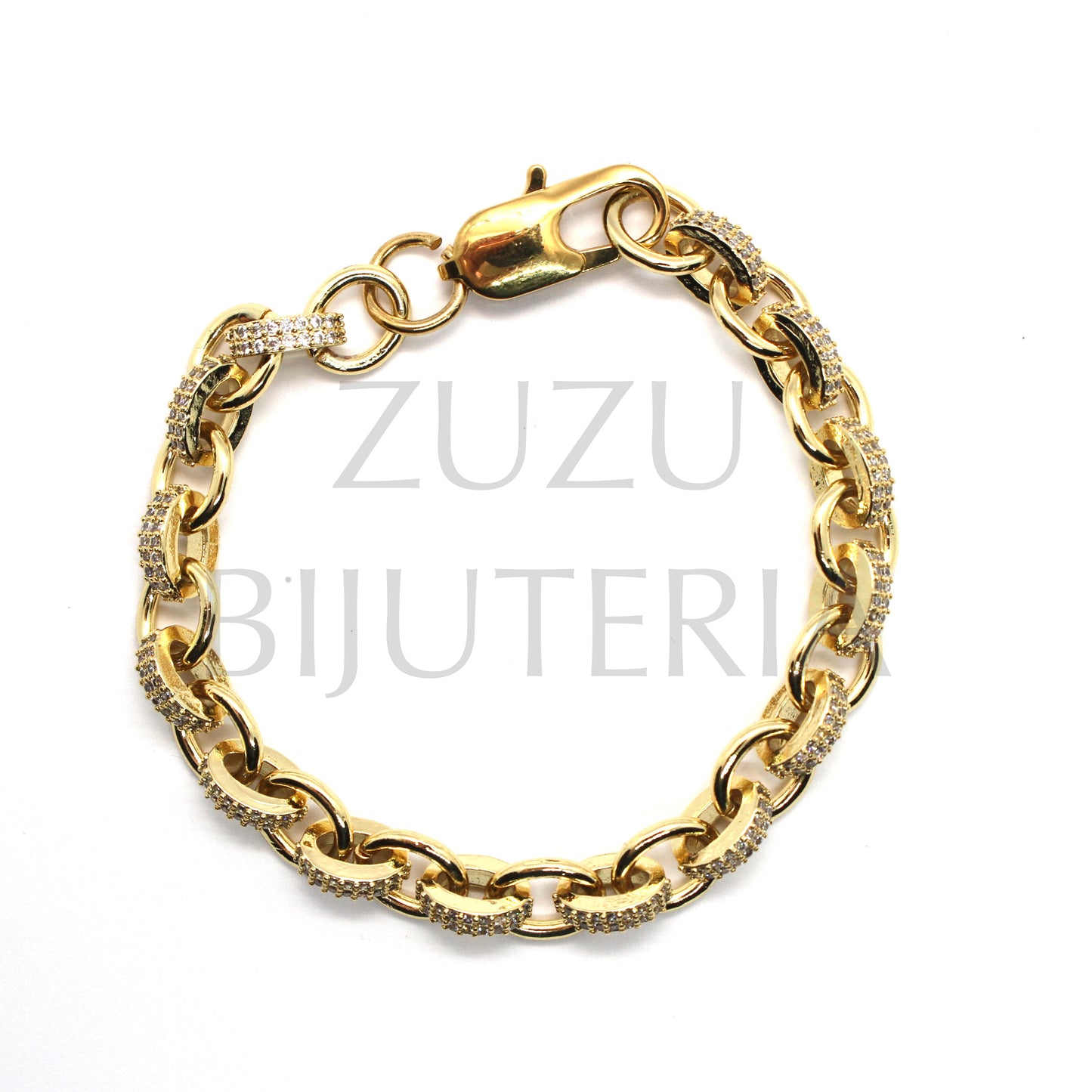 Pulseira Dourada Redondo com Zirconias (18cm) - Latão