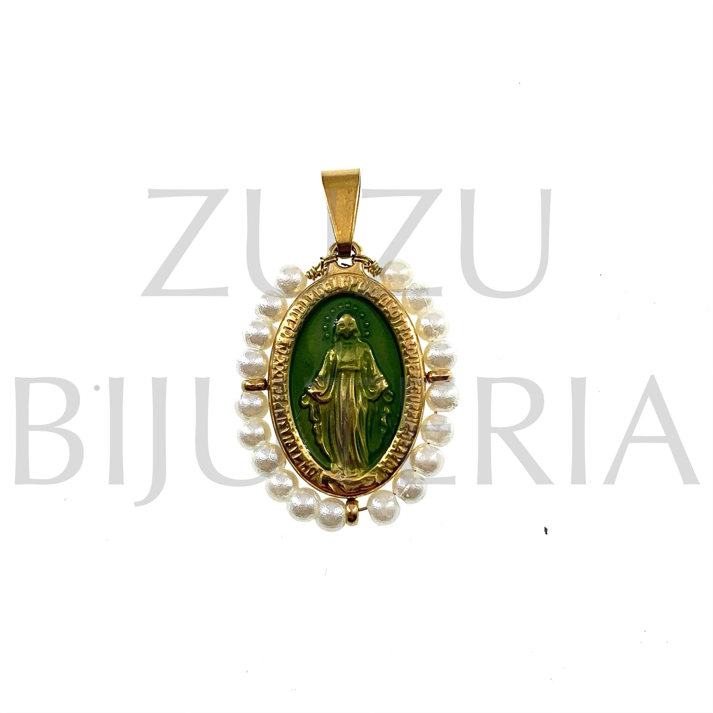 Pendente Nossa Senhora de Guadalupe 25mm x 19mm (Pérola) - Aço Inox