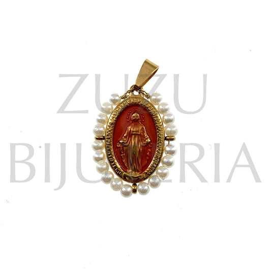 Pendente Nossa Senhora de Guadalupe 25mm x 19mm (Pérola) - Aço Inox