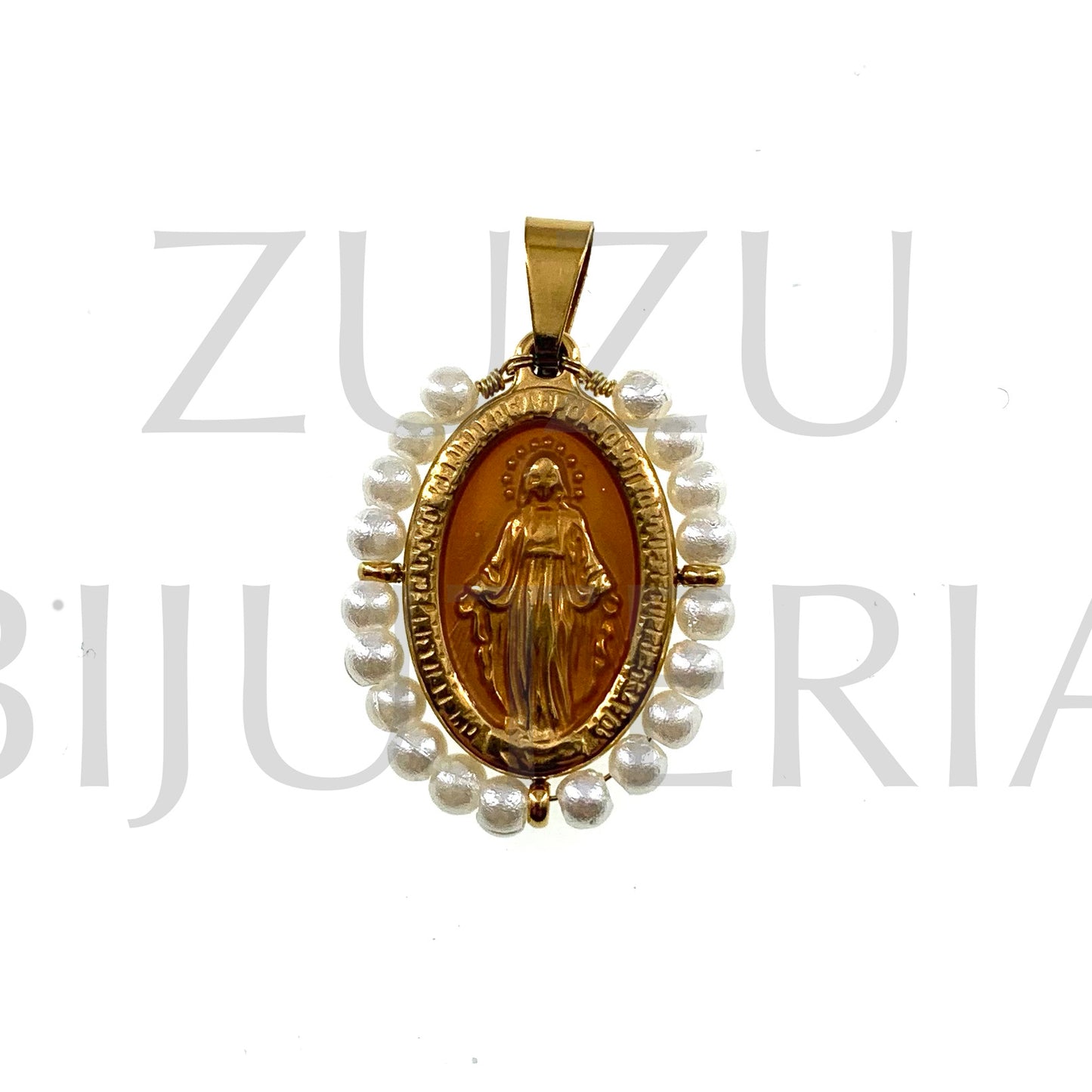 Pendente Nossa Senhora de Guadalupe 25mm x 19mm (Pérola) - Aço Inox