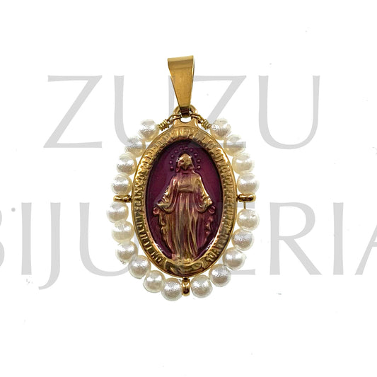 Pendente Nossa Senhora de Guadalupe 25mm x 19mm (Pérola) - Aço Inox