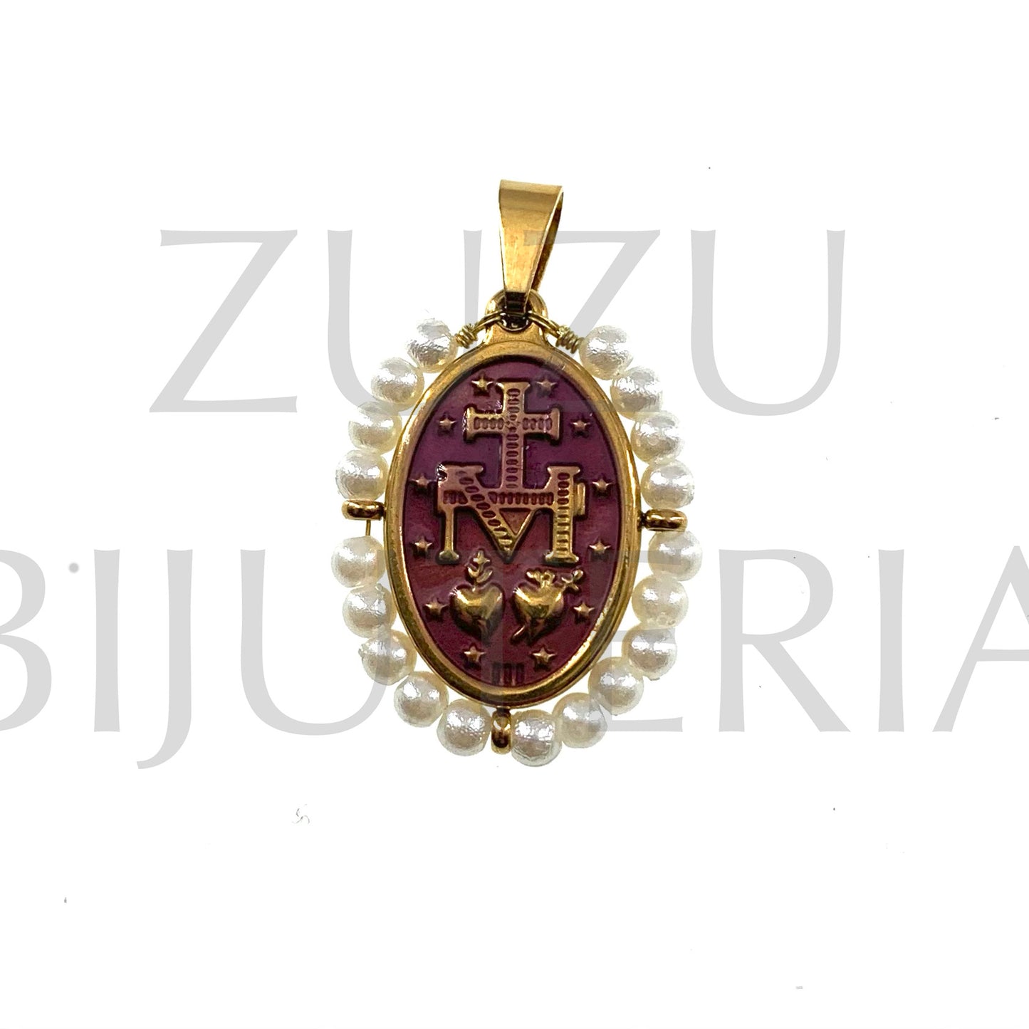 Pendente Nossa Senhora de Guadalupe 25mm x 19mm (Pérola) - Aço Inox