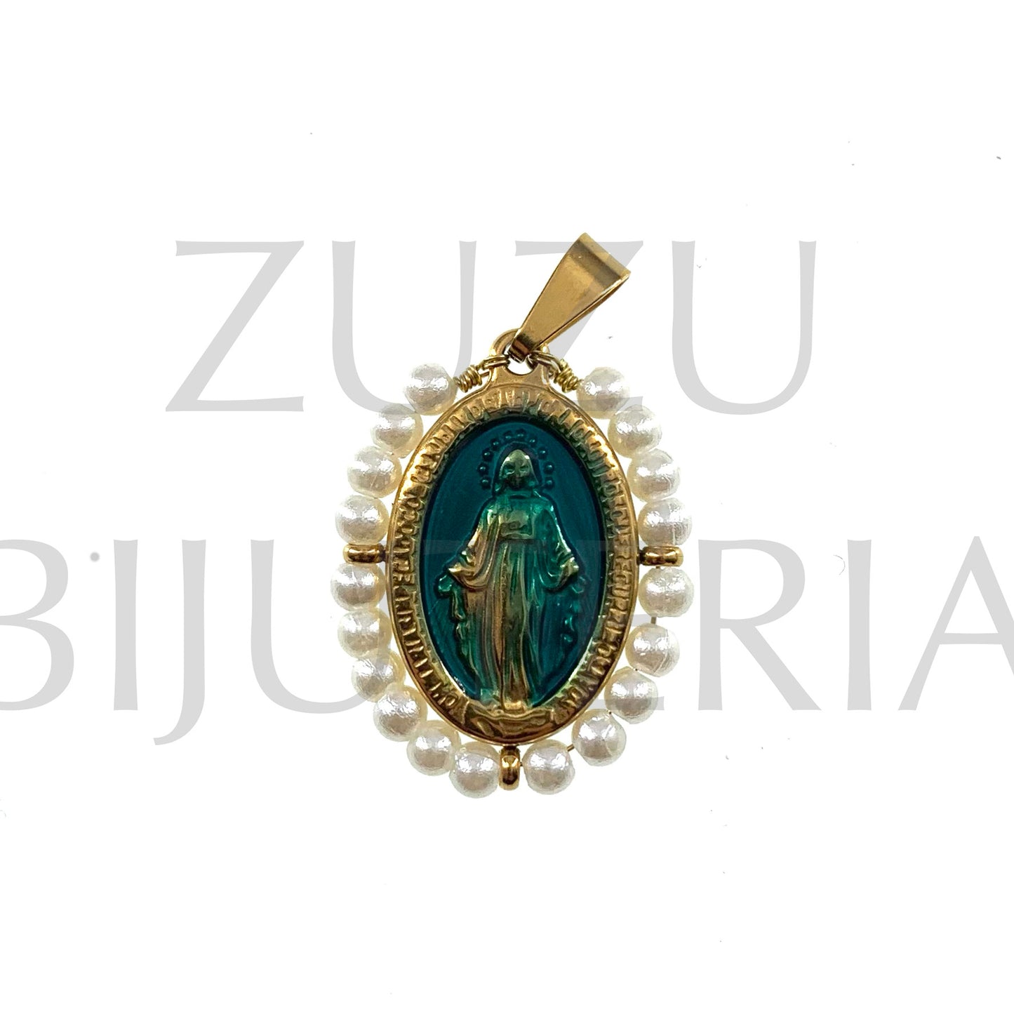 Pendente Nossa Senhora de Guadalupe 25mm x 19mm (Pérola) - Aço Inox