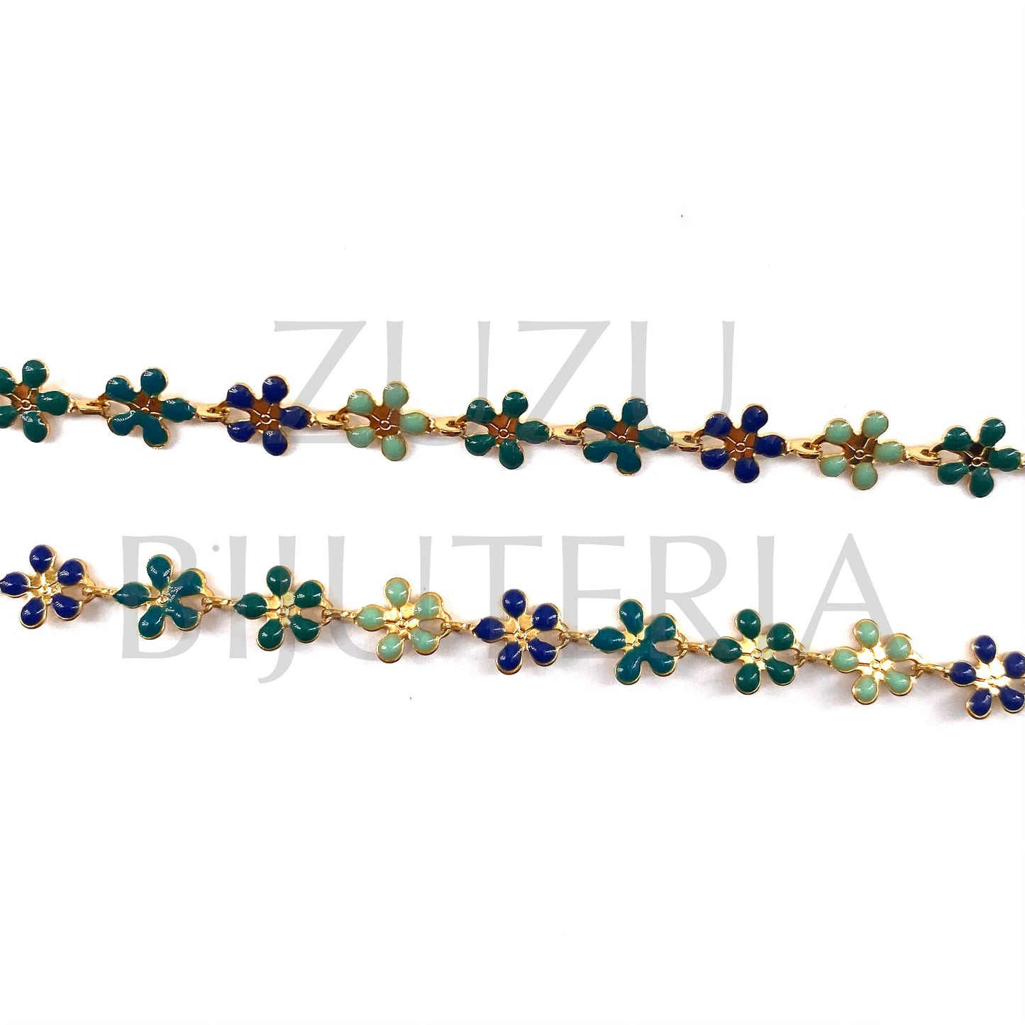 Chain Blue Mixed Flower 6mm (By Meter) - Stainless Steel