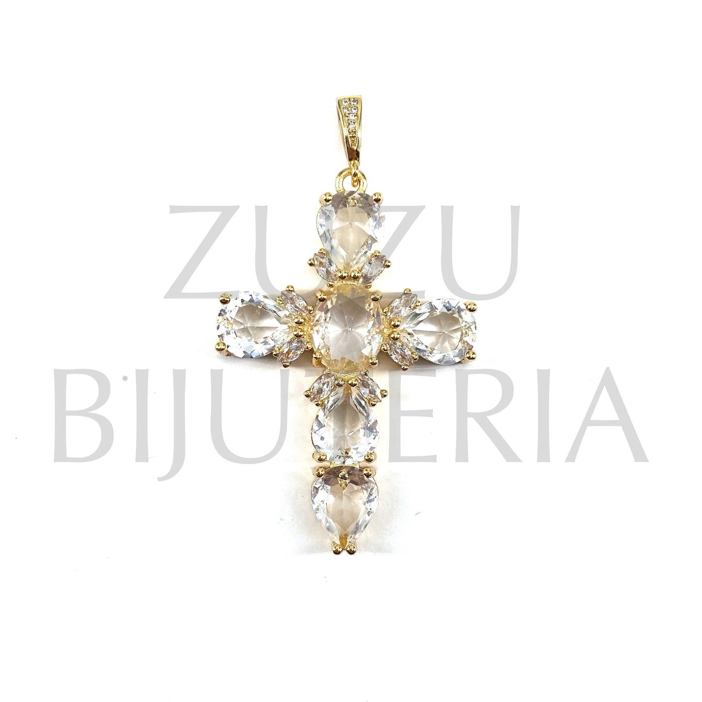 Cross Pendant with Zirconia 48mm x 35mm - Brass